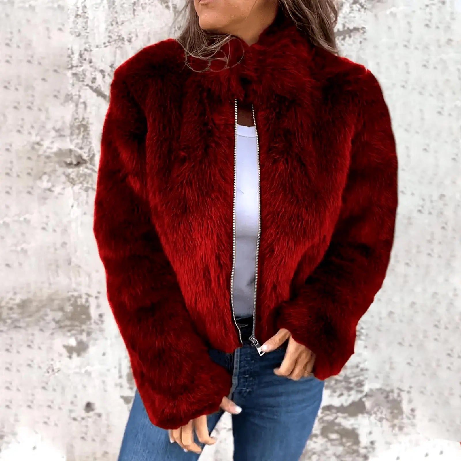 ChicUndstil - Veste En Fourrure Luxueuse Fur Jacket ChicUndStil Rouge S 