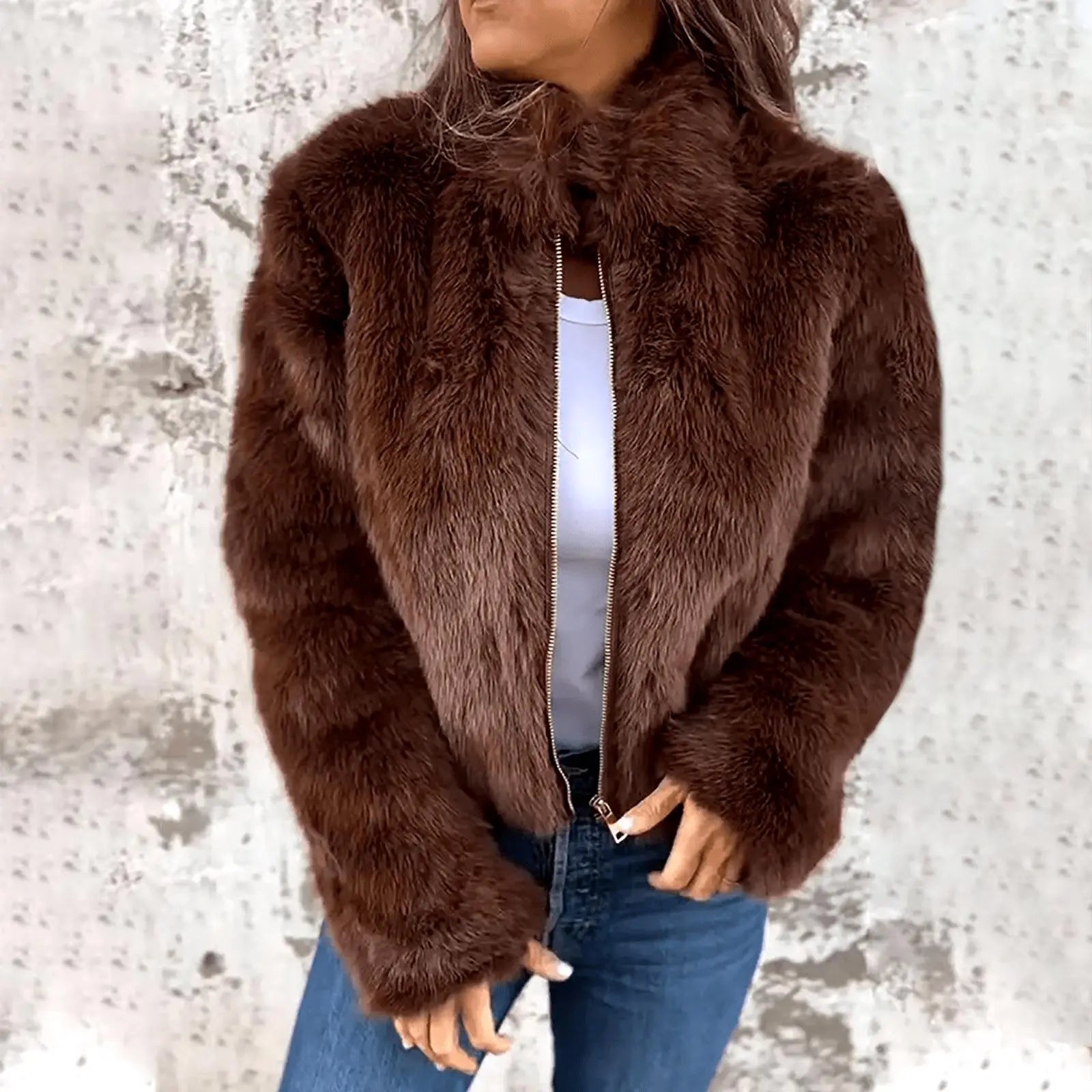 ChicUndstil - Veste En Fourrure Luxueuse Fur Jacket ChicUndStil Marron Foncé S 