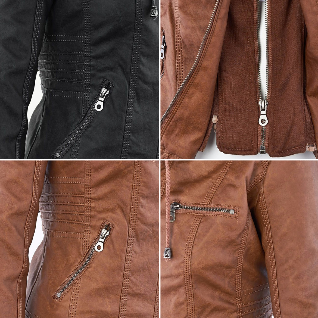 Chic und Stil | Double-lined Women's Leather Jacket with Hood