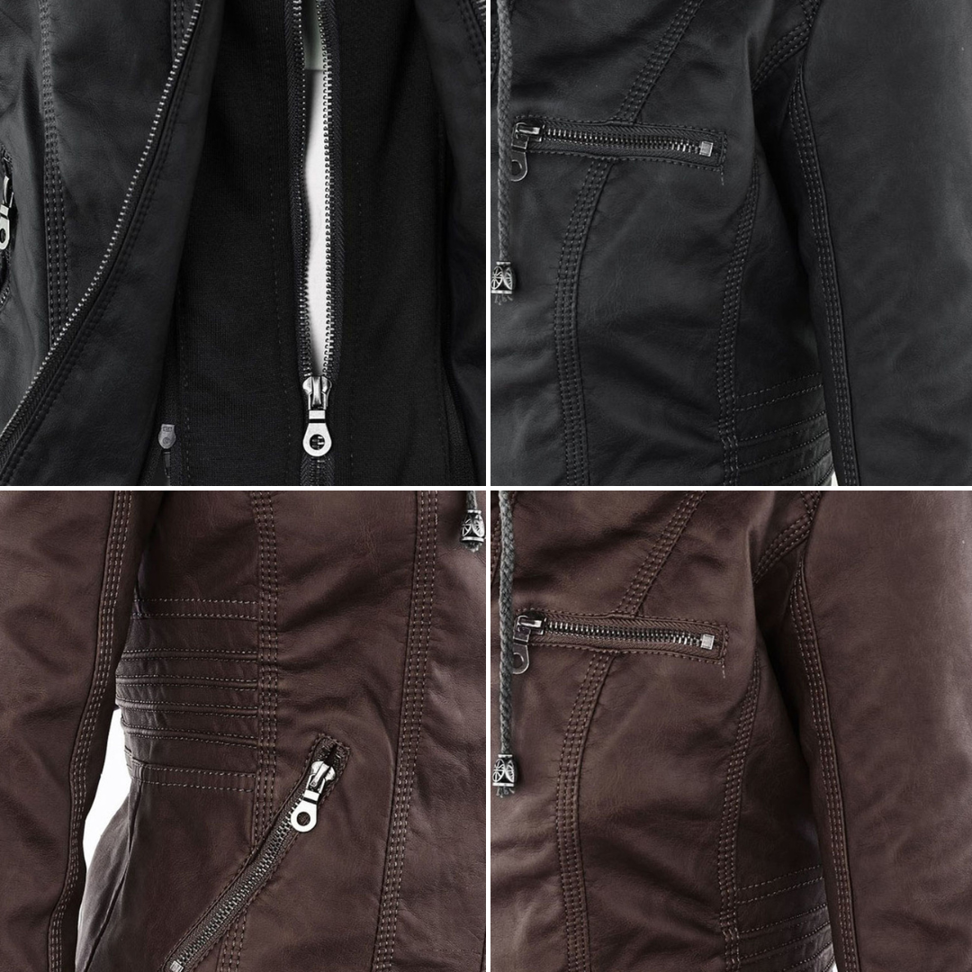Chic und Stil | Double-lined Women's Leather Jacket with Hood