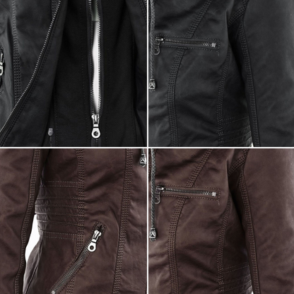 Chic und Stil | Double-lined Women's Leather Jacket with Hood