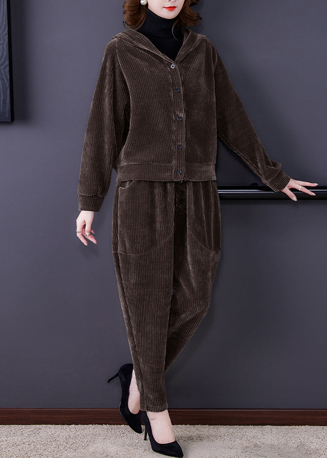 Chic und Stil | Hooded patchwork jacket and harem pants two-piece set