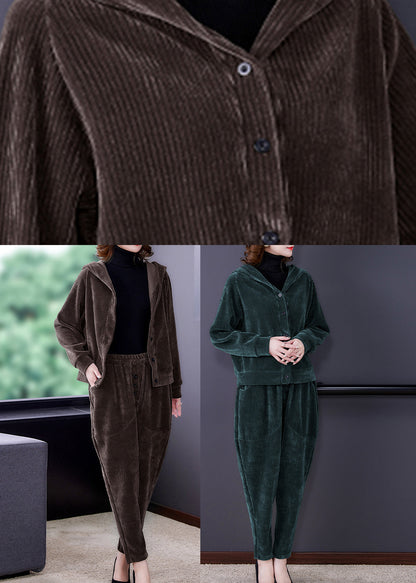Chic und Stil | Hooded patchwork jacket and harem pants two-piece set