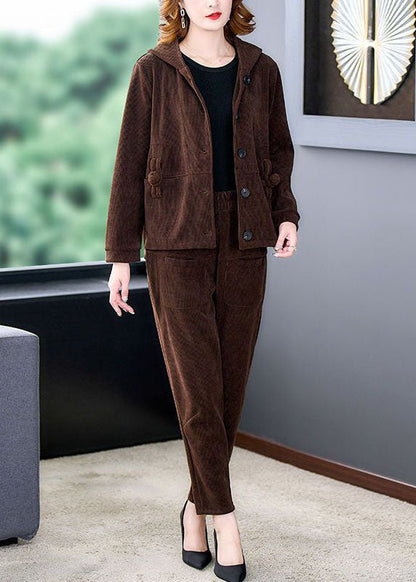 Chic und Stil | Thick corduroy jackets and two-piece harem pants set with hoodie winter