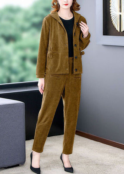 Chic und Stil | Thick corduroy jackets and two-piece harem pants set with hoodie winter