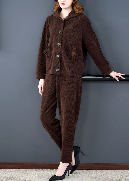 Chic und Stil | Thick corduroy jackets and two-piece harem pants set with hoodie winter