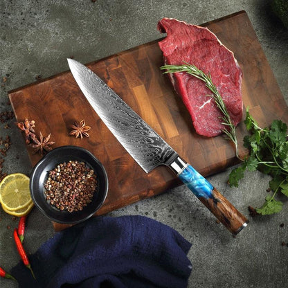 Couteau Chef Damas 20cm Résine Bleue - ChicUndStil