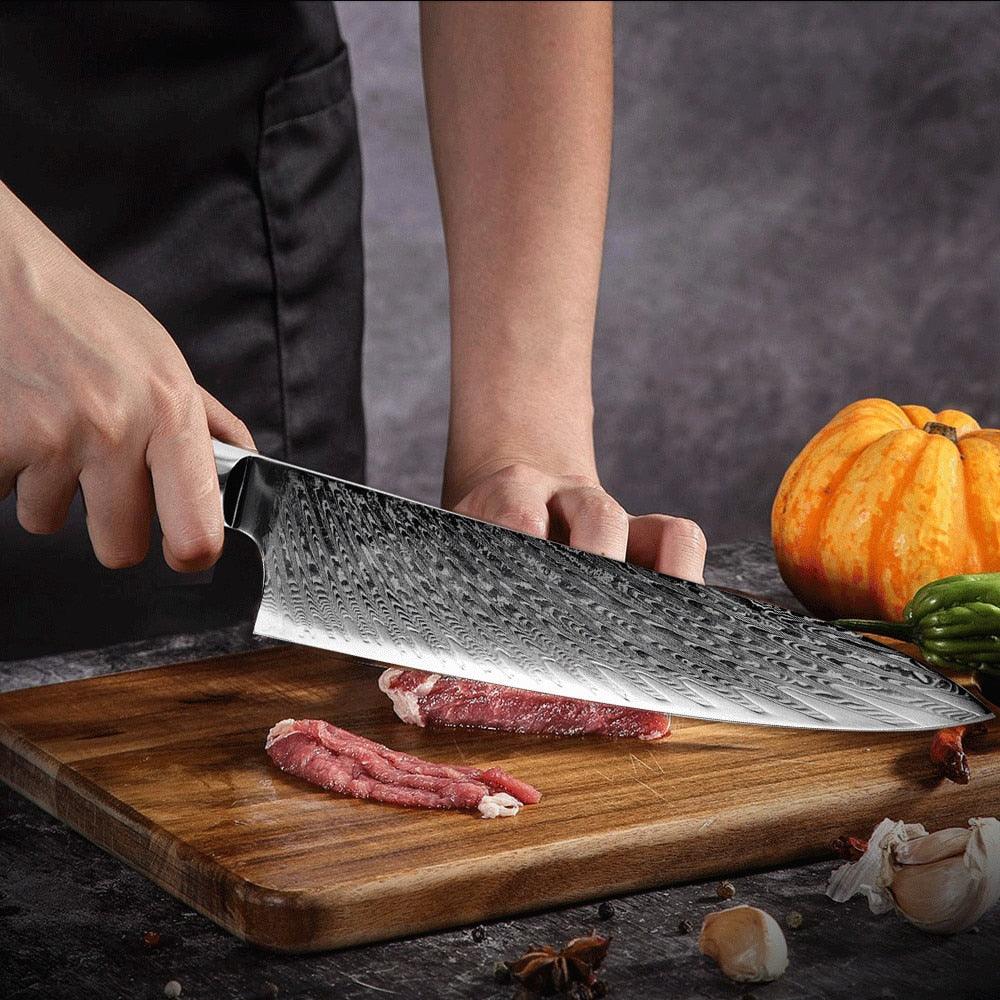 Couteau Chef Damas 20cm Résine Bleue - ChicUndStil