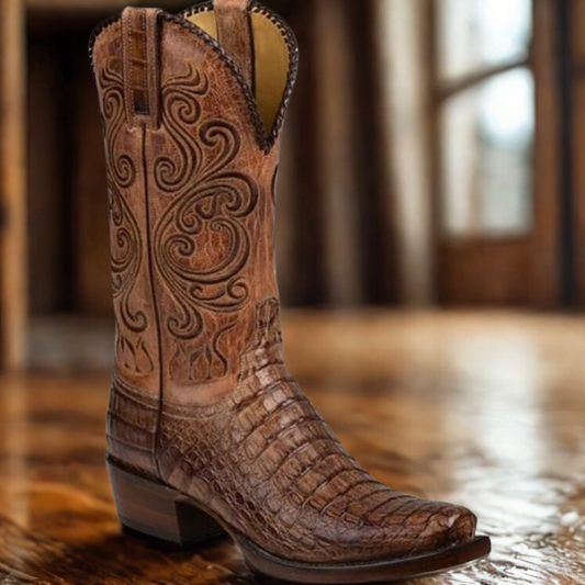 Chic und Stil | Bottes western - Cuir embossé avec talon bloc