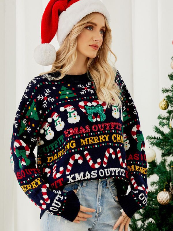 Chic und Stil | Pull de Noël faux pour femmes - Motif de fête construit