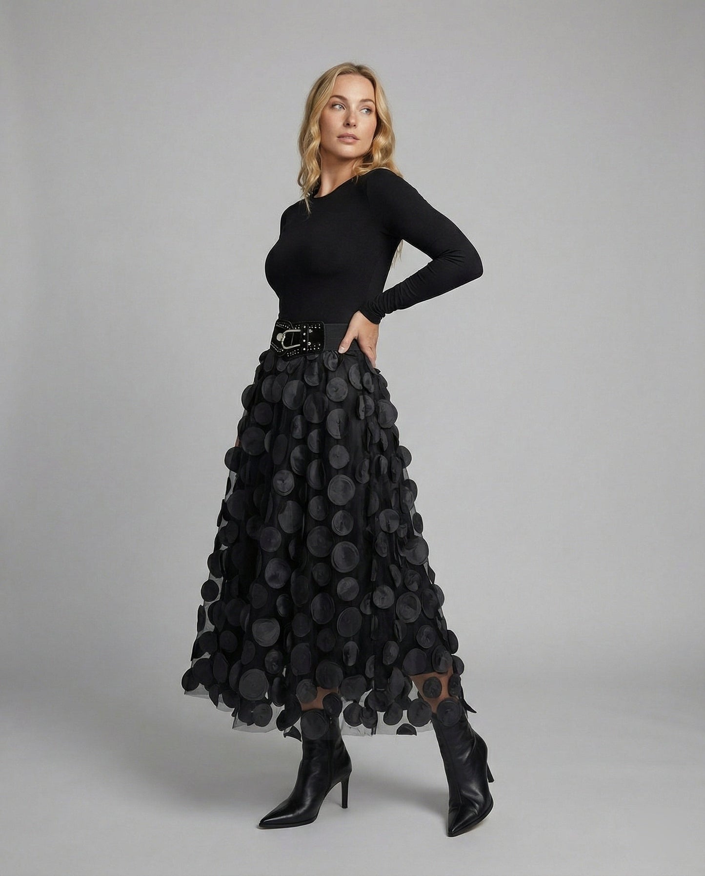 Women's Skirt Made of Tulle & Polka Dot Material with Patchwork Design & Chic Look Chic und Stil