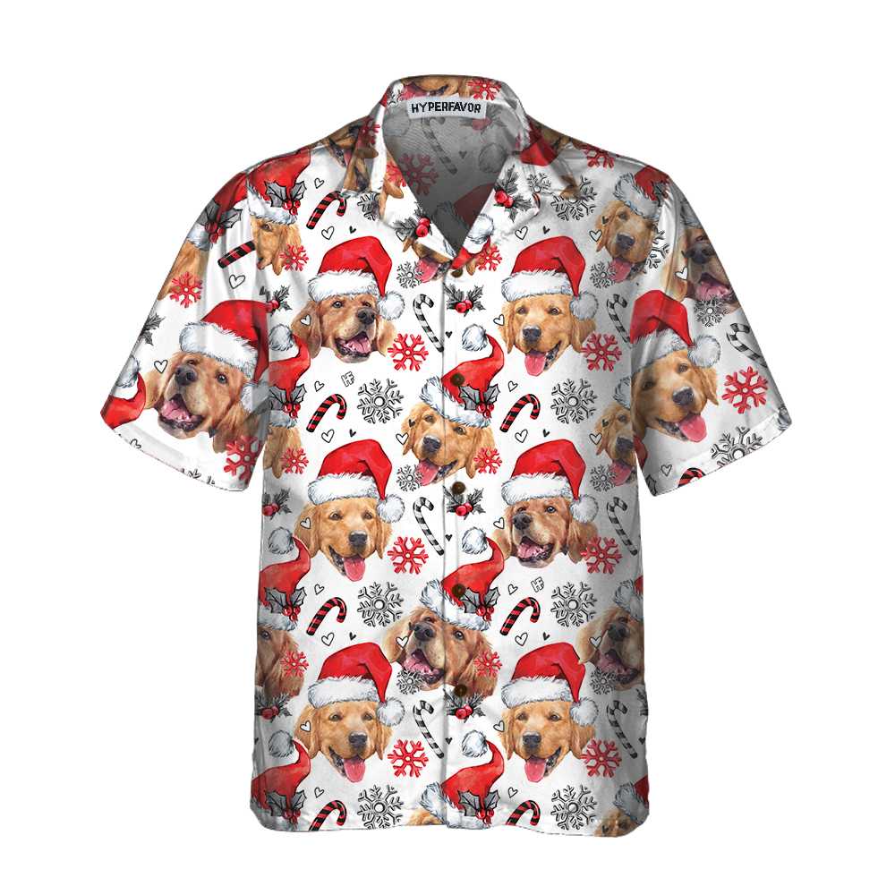 Chic und Stil | Chemise hawaïenne Golden Retriever Santa, T-shirt de Noël amusant pour hommes et femmes, Meilleur cadeau de Noël
