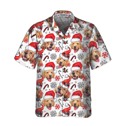 Chic und Stil | Chemise hawaïenne Golden Retriever Santa, T-shirt de Noël amusant pour hommes et femmes, Meilleur cadeau de Noël