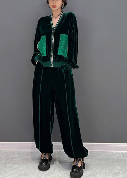 Chic und Stil | V-neck Printed Coats and Pants Two Piece Set