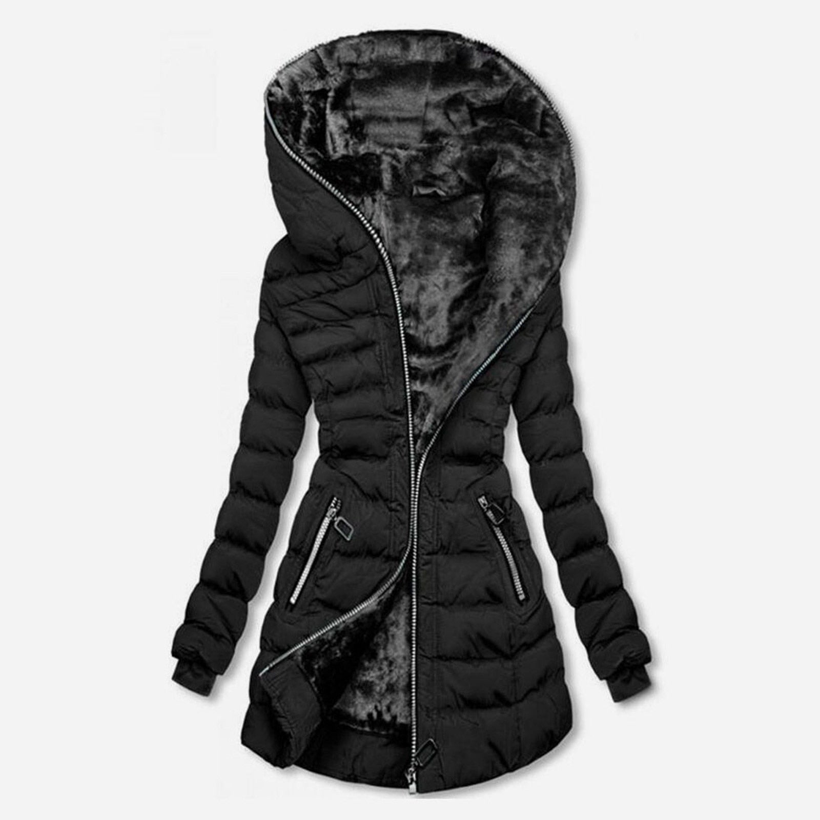 Shwarz lange winterjacke