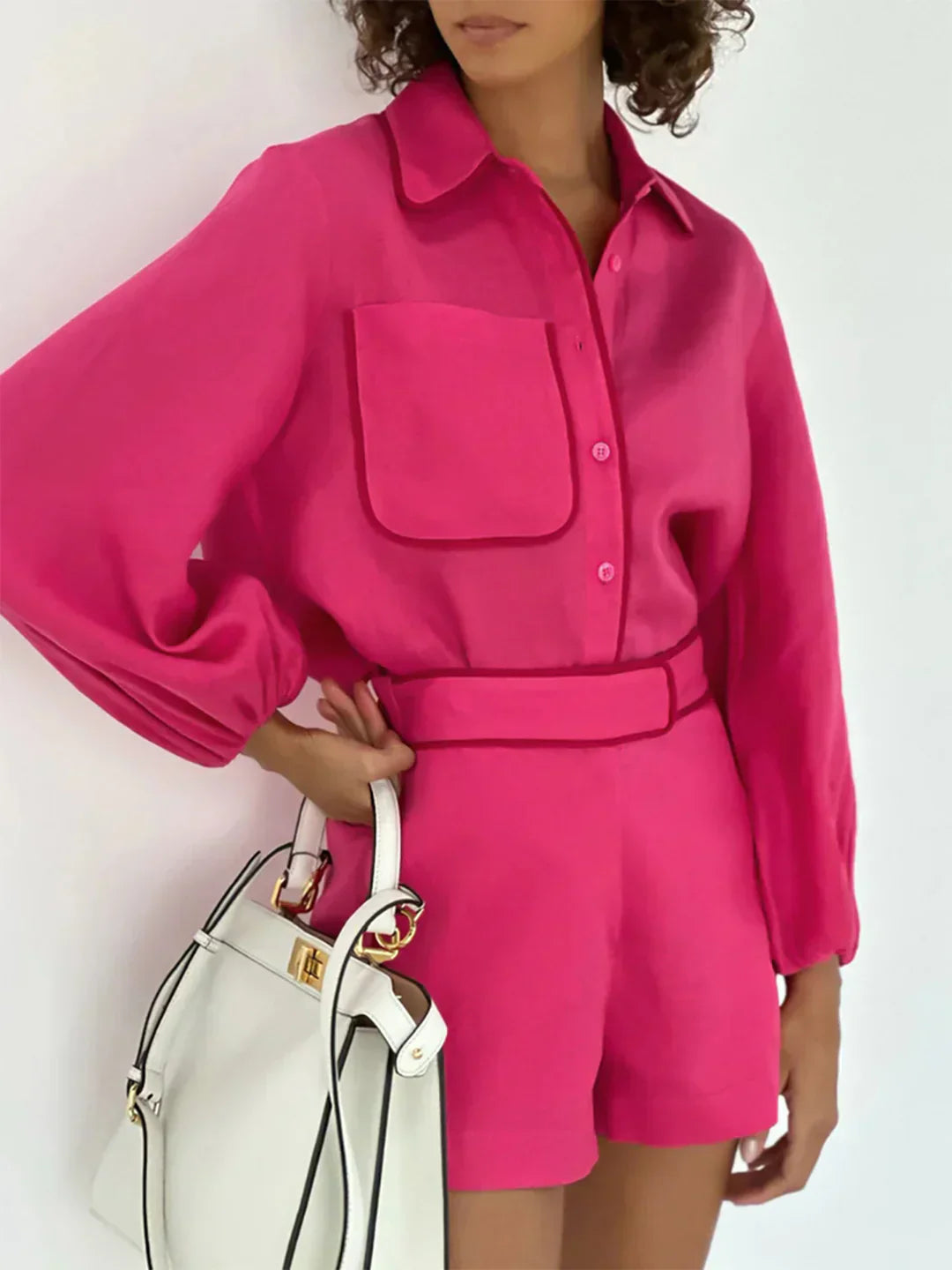 Chic und Stil | Linen Contrast Trim Two-Piece Shorts Set