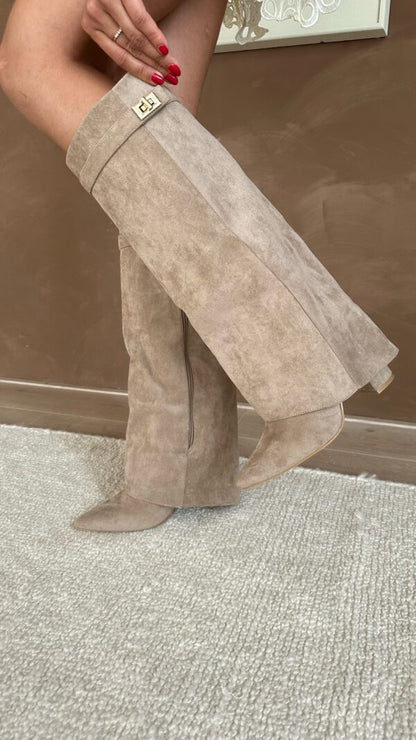 Chic und Stil | Boots - Suede - Knee-Length - Pointed - Block Heel - Elegant Fit