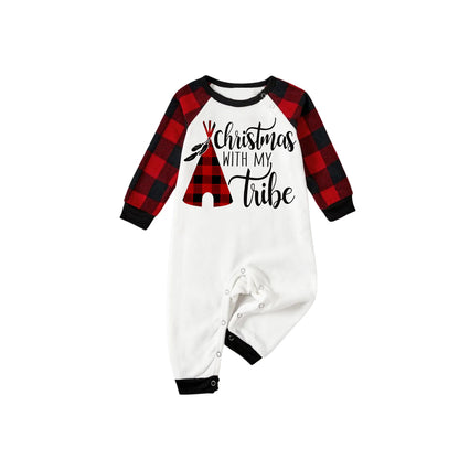 Chic und Stil | "Christmas With My Tribe" Pattern White Long Sleeve with Black-Red Checkered Pants Family Matching Pajamas