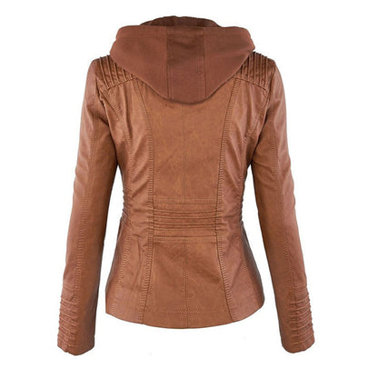 Chic und Stil | Double-lined Women's Leather Jacket with Hood