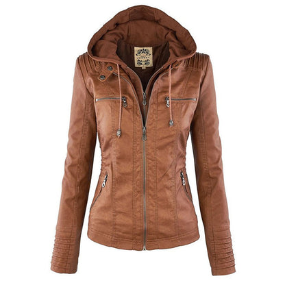 Chic und Stil | Double-lined Women's Leather Jacket with Hood