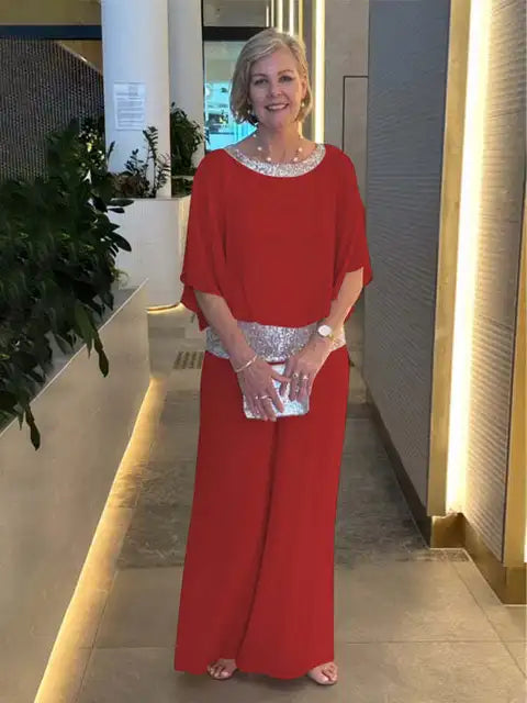 Chic and Style | Elegant evening set: Sparkling top and palazzo pants