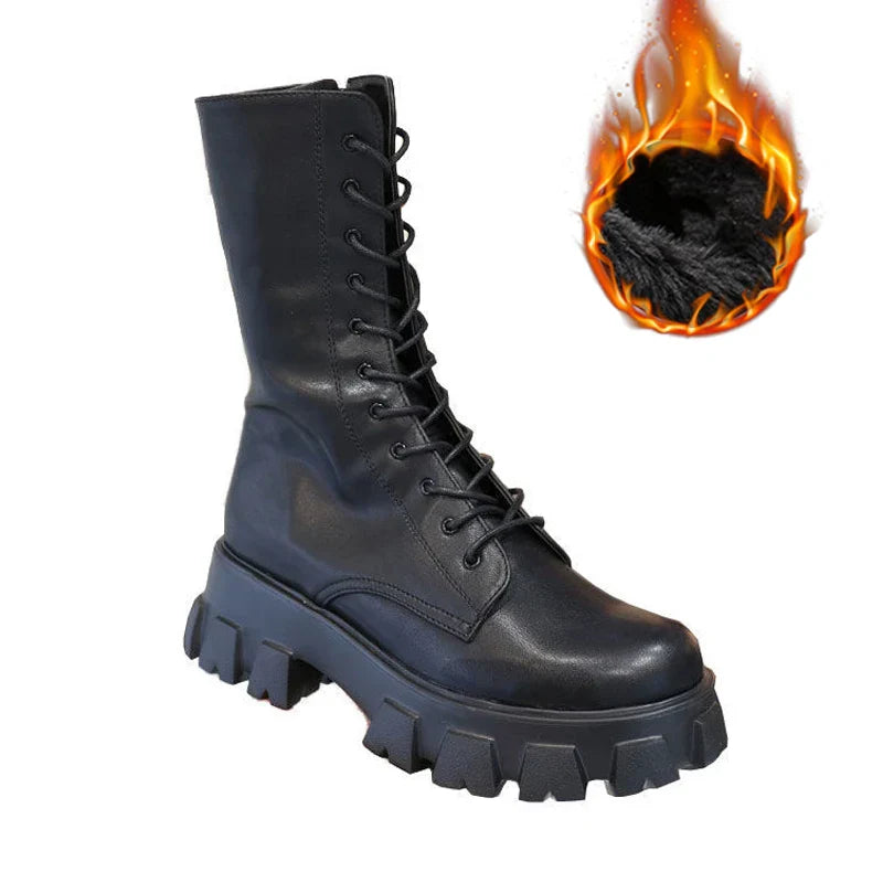 Chic und Stil | Mid-calf boots for women with sporty sole and warm lining