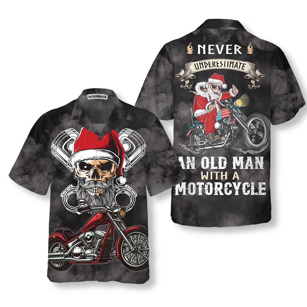 Chic und Stil | Ne sous-estimez jamais un vieil homme avec un t-shirt hawaïen de Noël à moto, meilleur cadeau de moto pour Noël