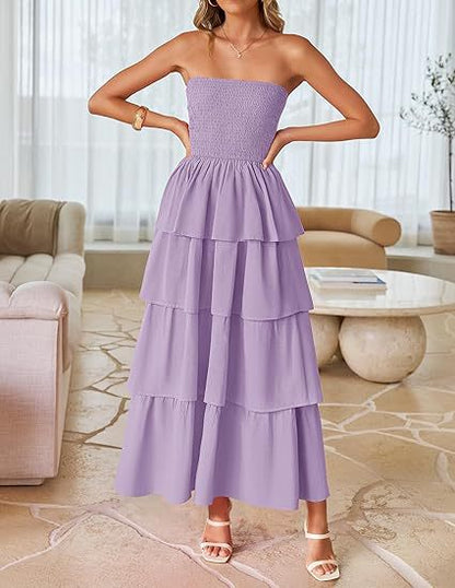 Robe maxi femme au design romantique en volants avec ceinture à la taille Chic und Stil