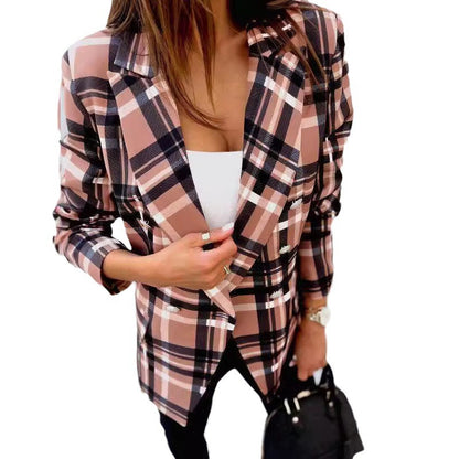 Plaid women's clothing with double row of buttons and elegant cut Chic and Style