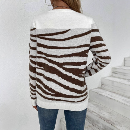 Pull en tricot confortable pour femmes avec un motif moderne de rayures zèbre et une coupe confortable Chic und Stil