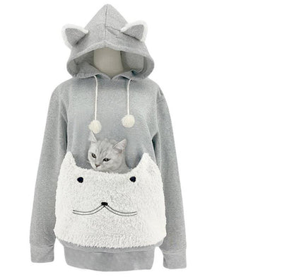 Dames Pull à capuche douillet avec motif de chat et poche kangourou pratique Chic und Stil