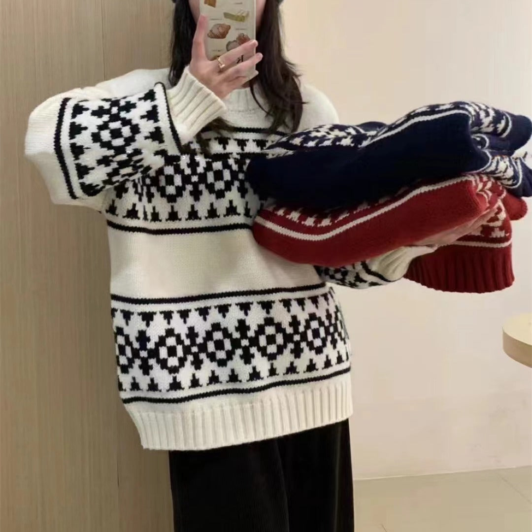 Pull femme en grosse maille avec un motif norvégien frappant Chic und Stil