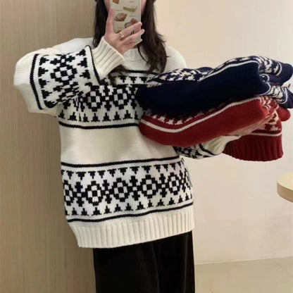 Pull femme en grosse maille avec un motif norvégien frappant Chic und Stil
