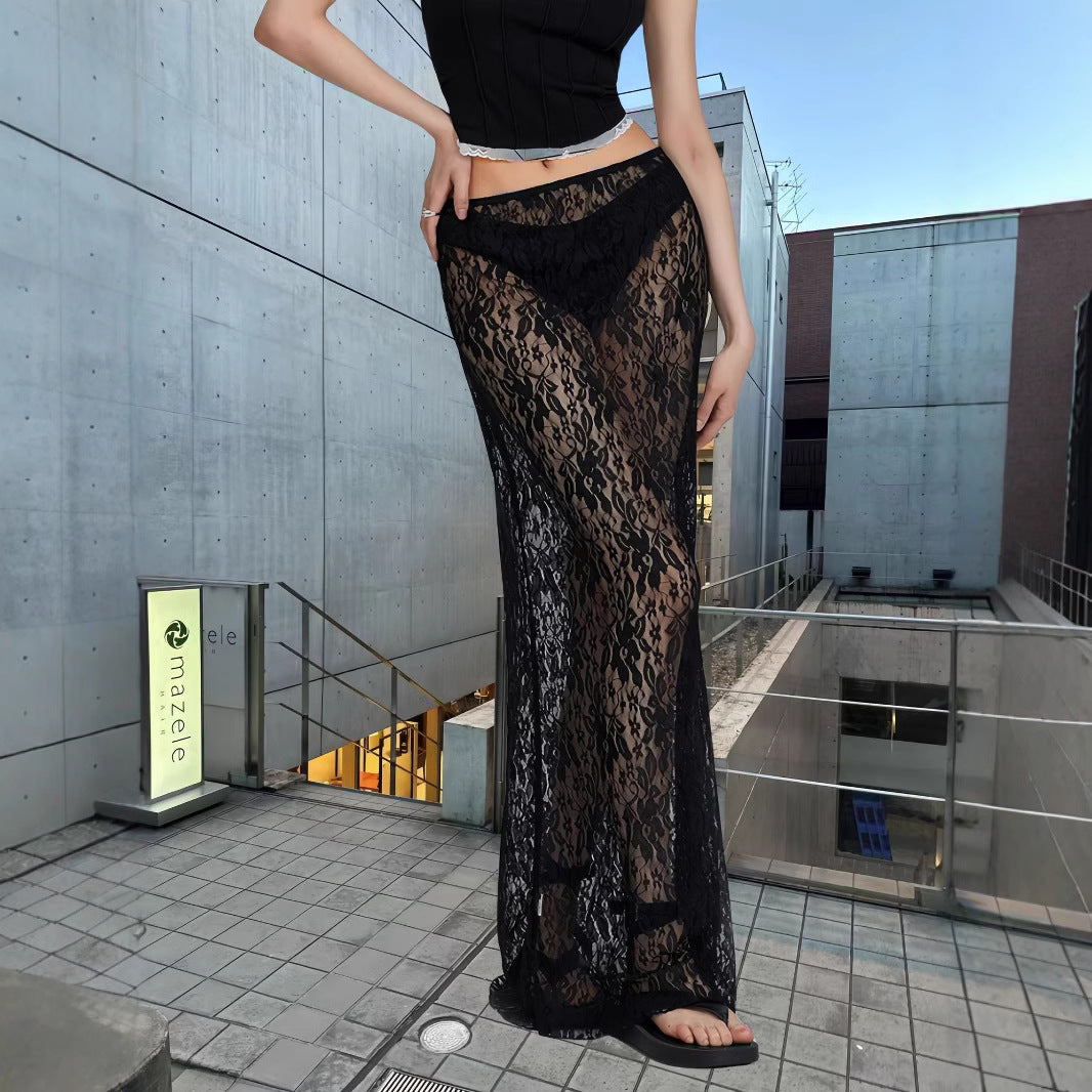 Ladies Elegant Summer Lace Pants with High Slit and Sheer Transparency Chic and Style