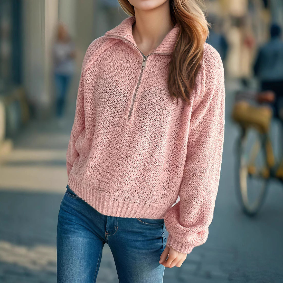 Pull-over zippé décontracté pour dames avec coupe oversize et col haut Chic und Stil