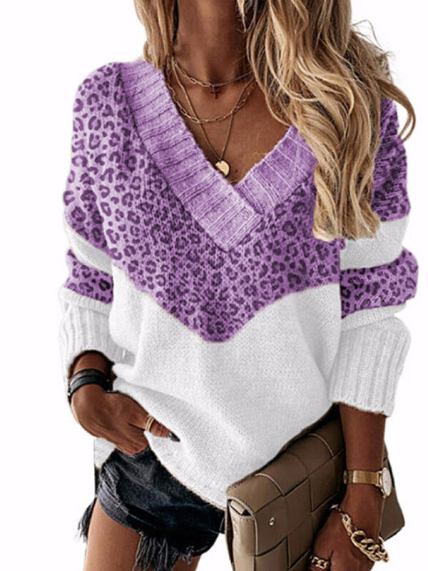 Pull femme en tricot avec décolleté en V et motif léopard coloré Chic und Stil