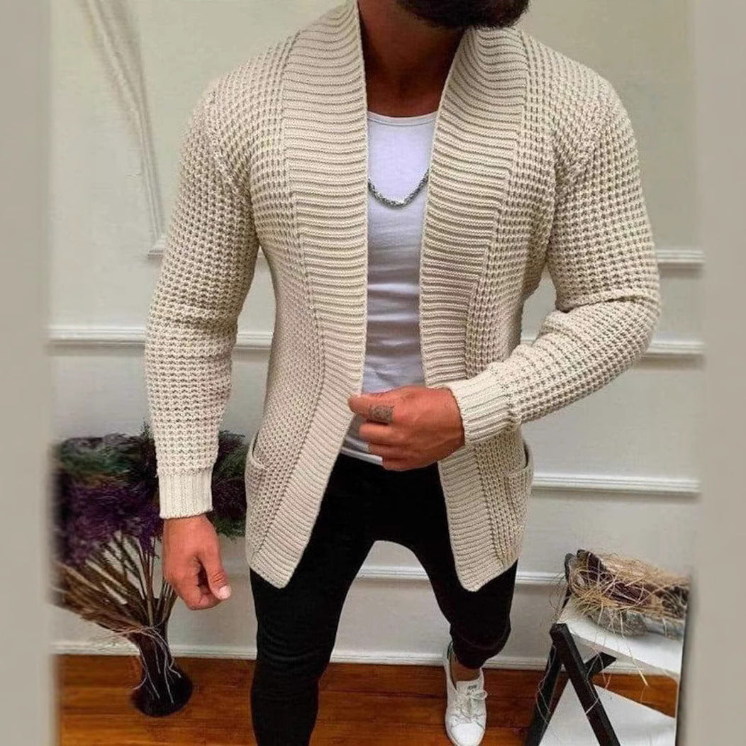Men's knitted jacket with deep collar and textured design Chic and Style