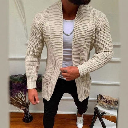 Men's knitted jacket with deep collar and textured design Chic and Style