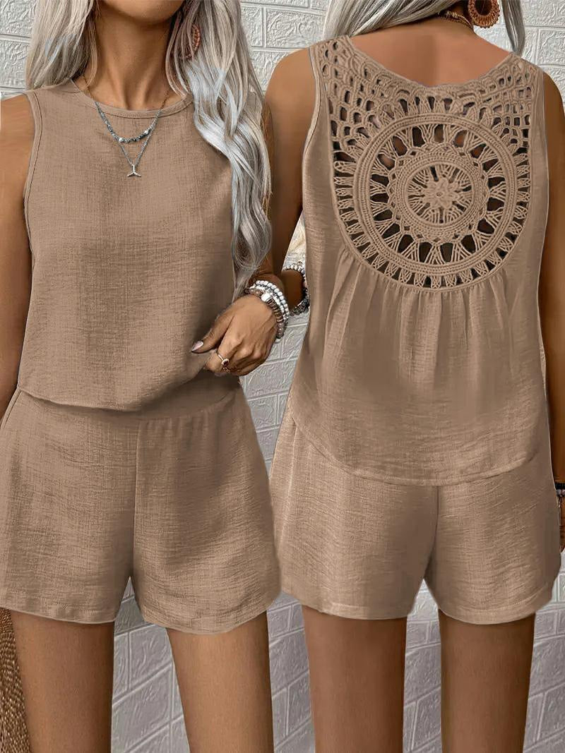 Dames Combinaison Décontractée Dos en Crochet Chic und Stil