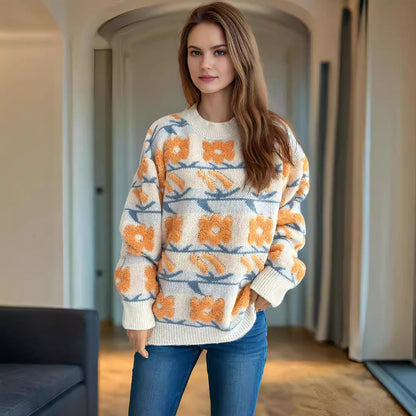 Pull en tricot pour dames avec motif floral et coupe décontractée Chic und Stil