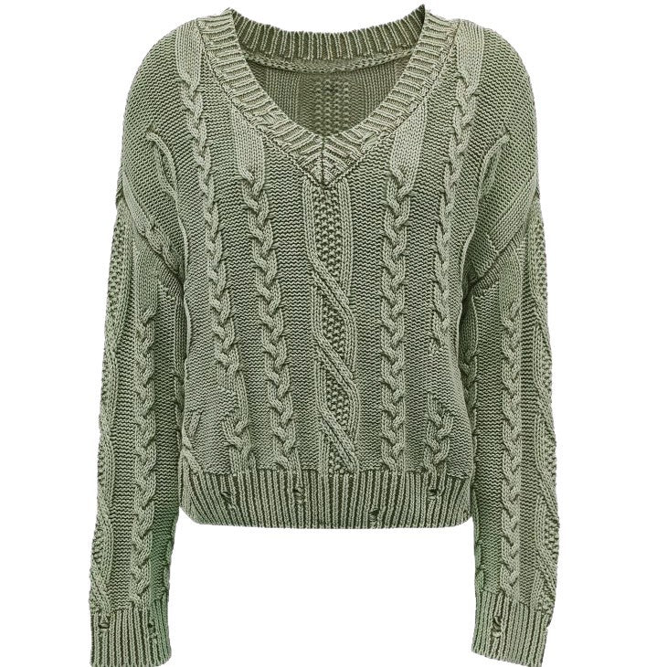 Pull en gros tricot confortable pour dames avec décolleté en V et design en torsades Chic und Stil