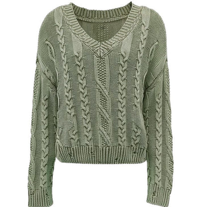 Pull en gros tricot confortable pour dames avec décolleté en V et design en torsades Chic und Stil