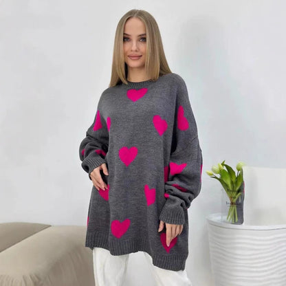 Pull en gros tricot pour femmes avec motif en cœur à la mode et coupe confortable Chic und Stil