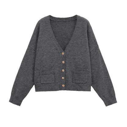 Dames Gilet court en tricot avec décolleté en V et détails de boutons Chic und Stil