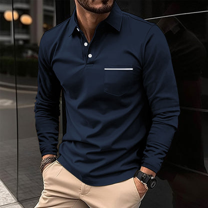 Men's Long Sleeve Polo with Trendy Stand-Up Collar and Practical Chest Pocket Chic and Style