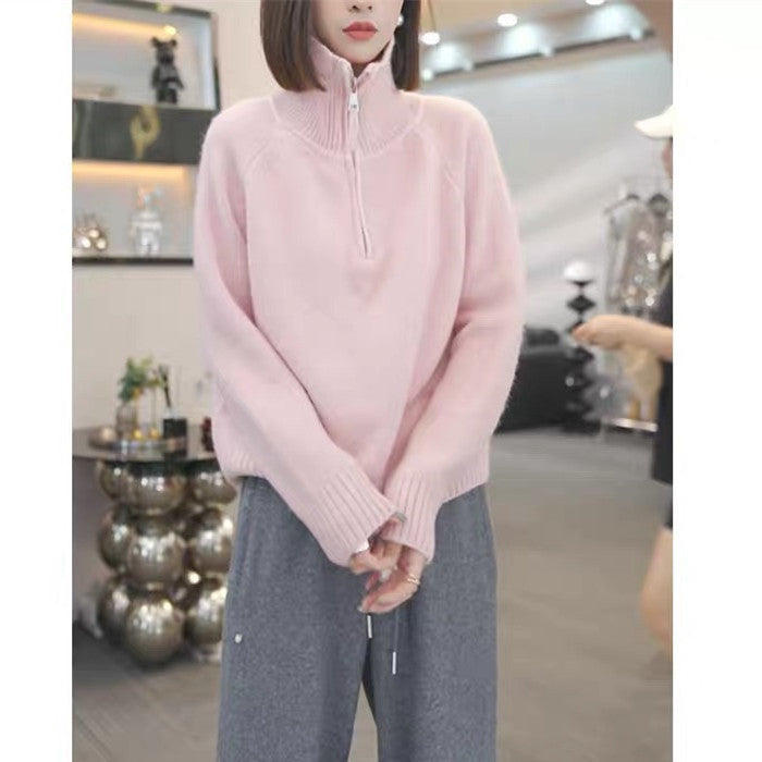 Pull en tricot pour femmes avec col haut et fermeture éclair pratique Chic und Stil