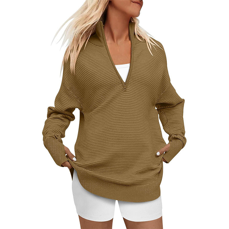 Dames pull zippé de haute qualité avec design texturé Chic und Stil