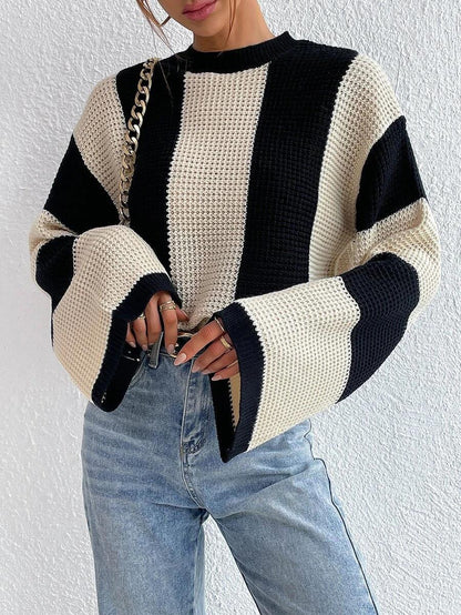 Pull en tricot pour femmes avec motif en nid d'abeille texturé et manches amples Chic und Stil