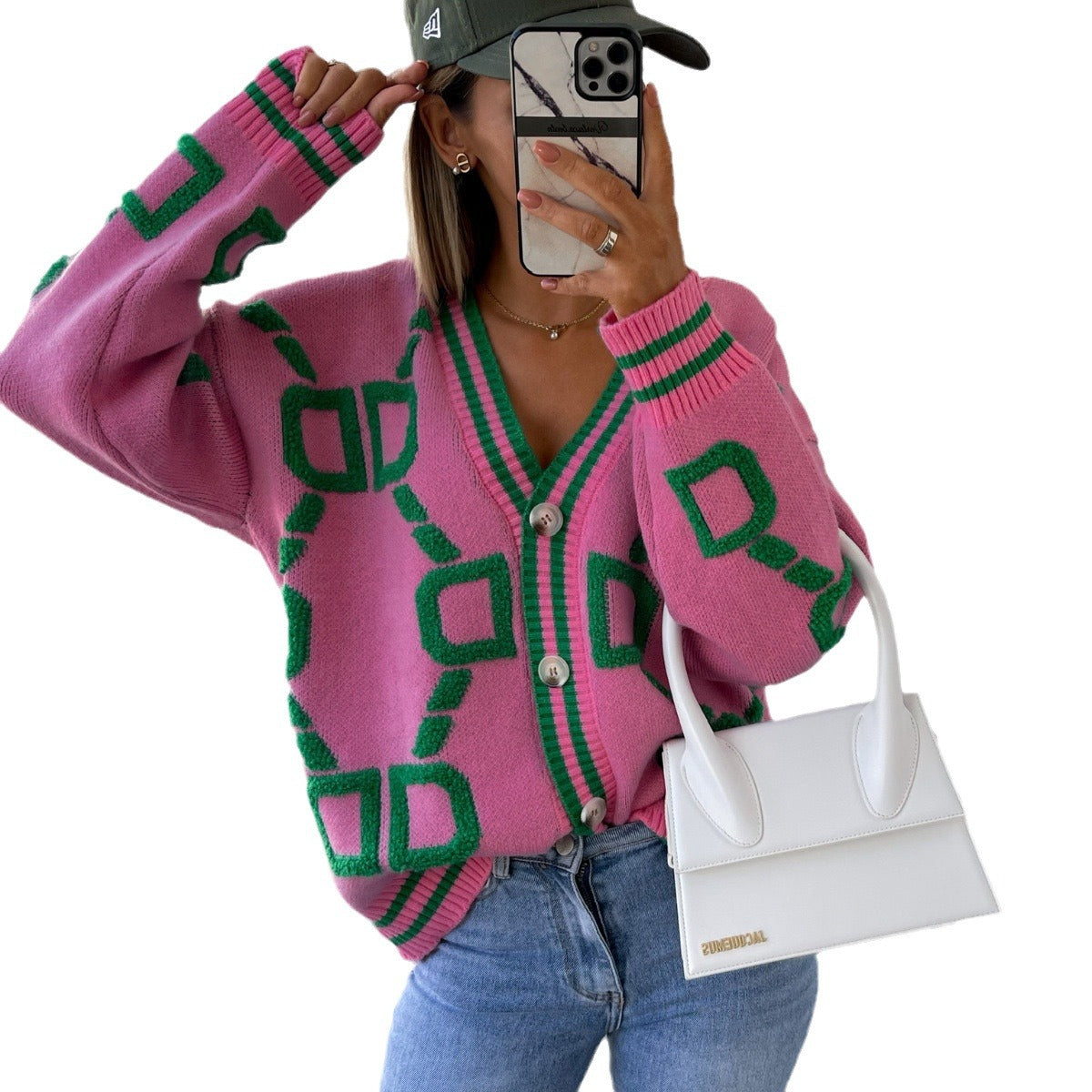 Dames cardigan en tricot stylé avec motif géométrique Chic und Stil