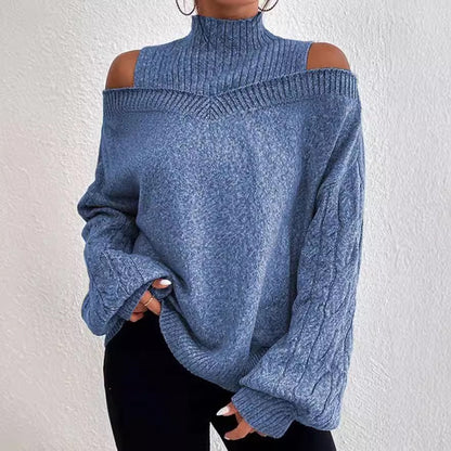 Casual knitted pullover for women with large sleeves and off-the-shoulder Chic and Style
